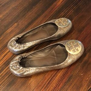 gold tory burch flats